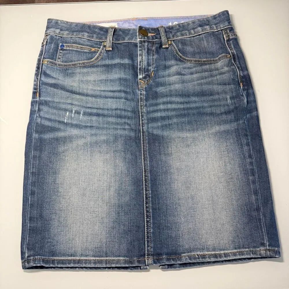 GAP Blue Midi Pockets Back Slit Cotton Boho Denim Jean Pencil Skirt Size 27